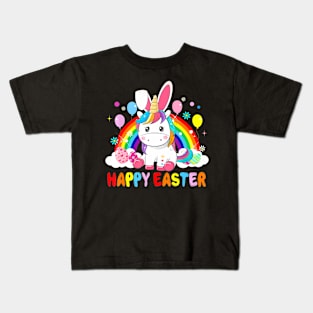 Easter Cute Unicorn Wearing Bunny Ears Easter Eggs Kids T-Shirt